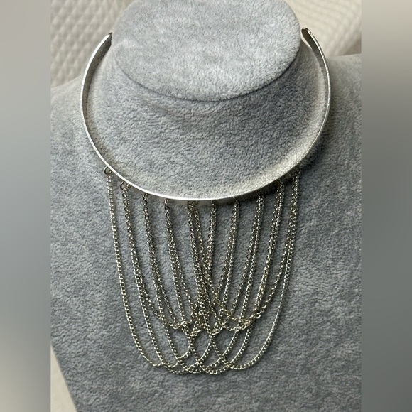 Vintage Silver Tone Draped Chains Cuff Choker - Picture 2 of 5
